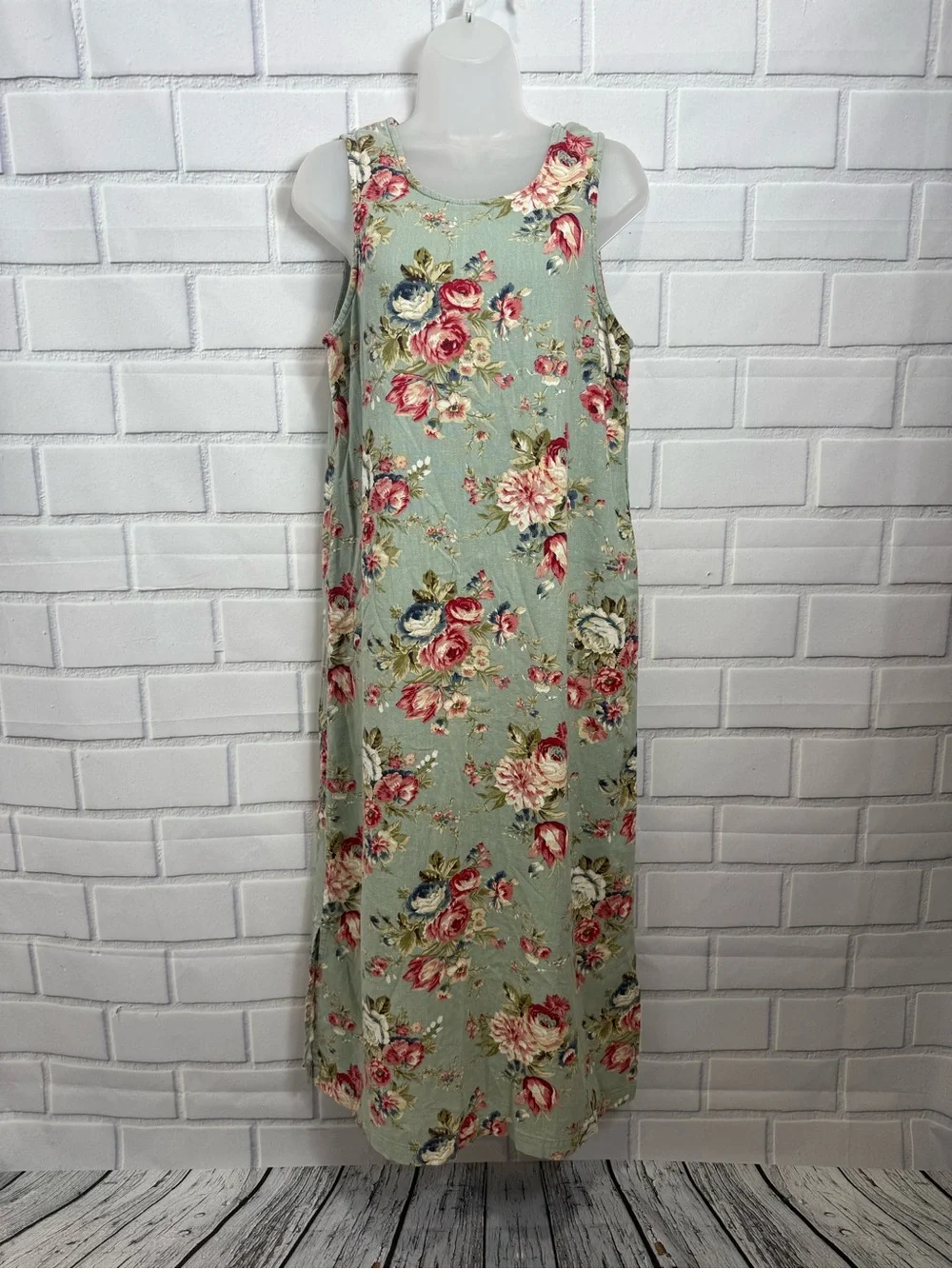 Floral Maxi Dress Sleeveless Side Slit romantic bohemian Cottagecore Boho Size L